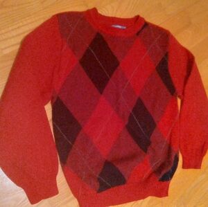 82 Zero Red Black Crewneck Argyle Kids Cotton Sweater Small